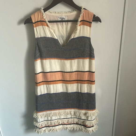Anthropologie Holding Horses Sleeveless Boho Fringe Striped Shift Dress - Picture 13 of 14